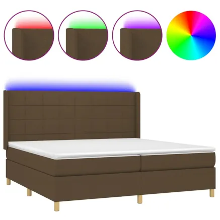 Sommier à lattes de lit matelas et LED Marron foncé 200x200 cm 2