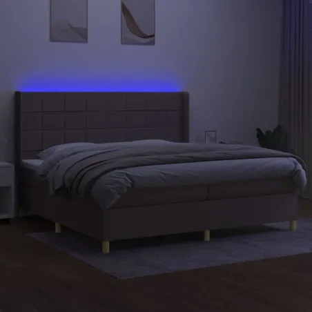 Sommier à lattes de lit matelas et LED Taupe 200x200 cm Tissu