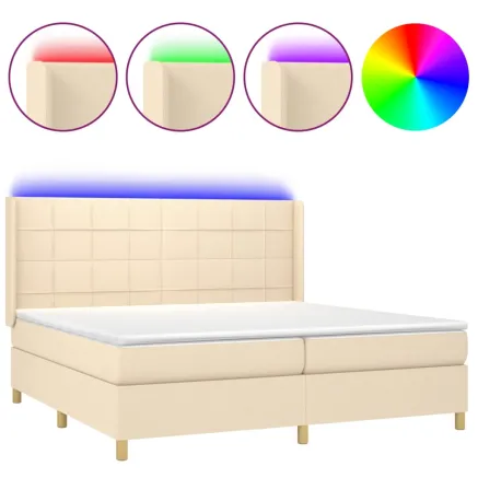Sommier à lattes de lit matelas et LED Crème 200x200 cm Tissu 2