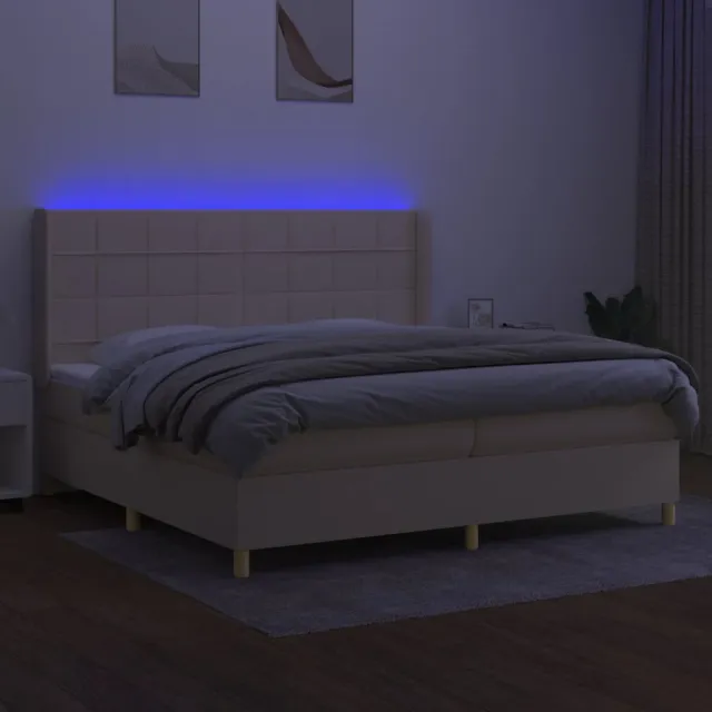 Sommier à lattes de lit matelas et LED Crème 200x200 cm Tissu