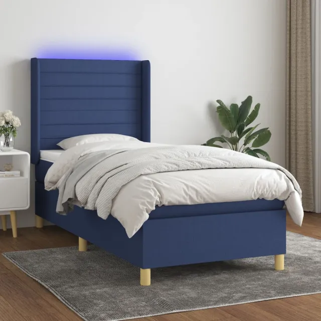Sommier à lattes de lit matelas et LED Bleu 80x200cm Tissu