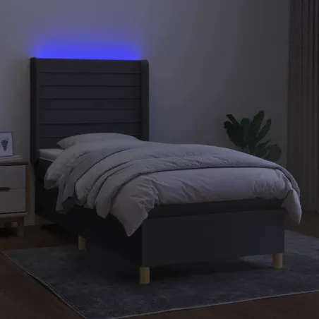 Sommier à lattes de lit matelas LED Gris foncé 90x190cm Tissu