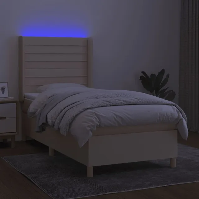 Sommier à lattes de lit matelas et LED Crème 90x190 cm Tissu