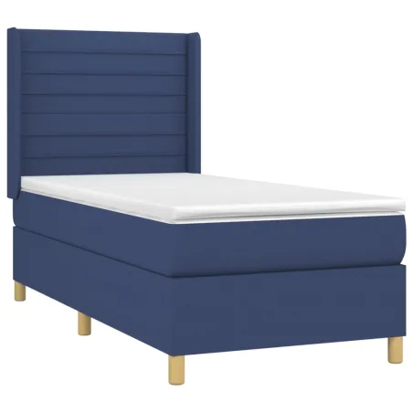 Sommier à lattes de lit matelas et LED Bleu 90x200 cm Tissu