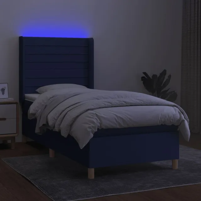 Sommier à lattes de lit matelas et LED Bleu 100x200 cm Tissu