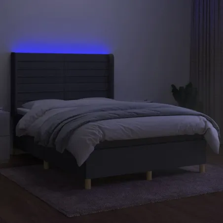 Sommier à lattes de lit matelas LED Gris foncé 140x190 cm Tissu