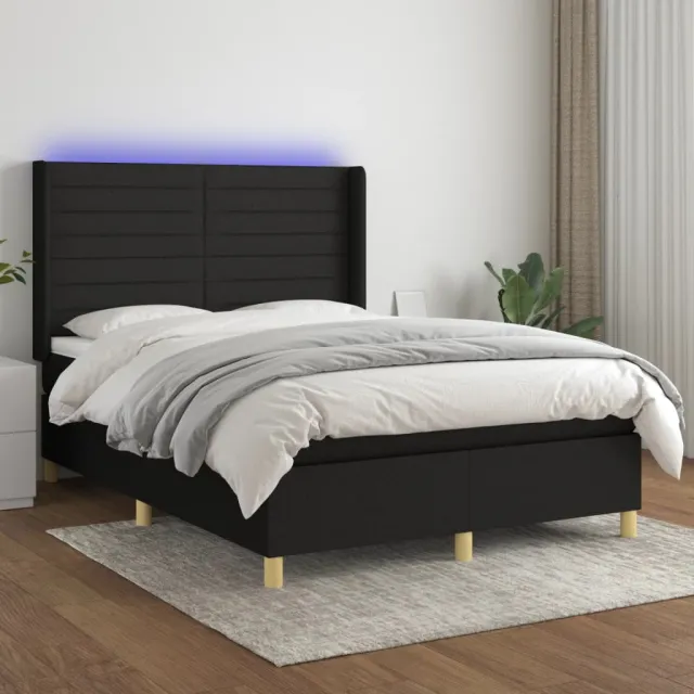 Sommier à lattes de lit matelas et LED Noir 140x200 cm Tissu