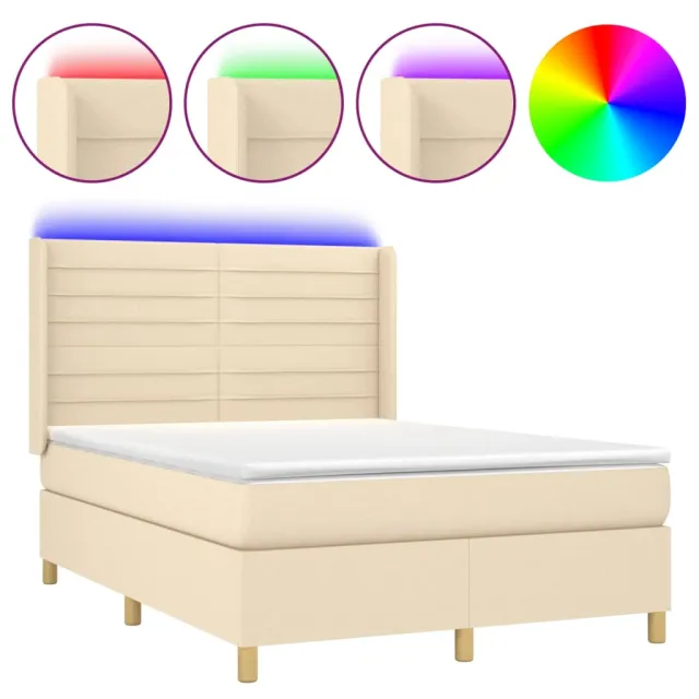 Sommier à lattes de lit matelas et LED Crème 140x200 cm Tissu