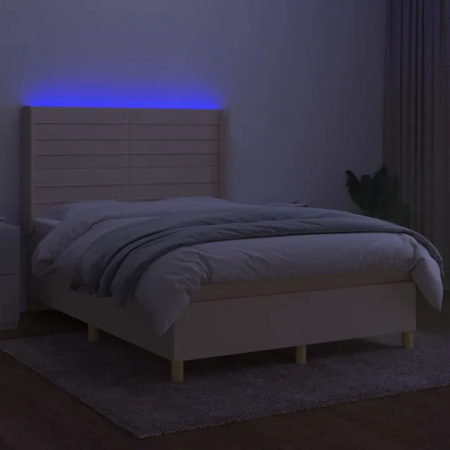 Sommier à lattes de lit matelas et LED Crème 140x200 cm Tissu