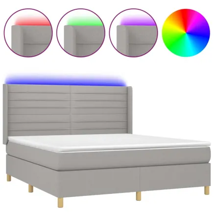 Sommier à lattes de lit matelas LED Gris clair 160x200 cm Tissu 2