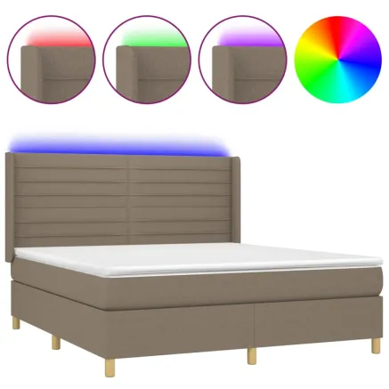 Sommier à lattes de lit matelas et LED Taupe 160x200 cm Tissu 2
