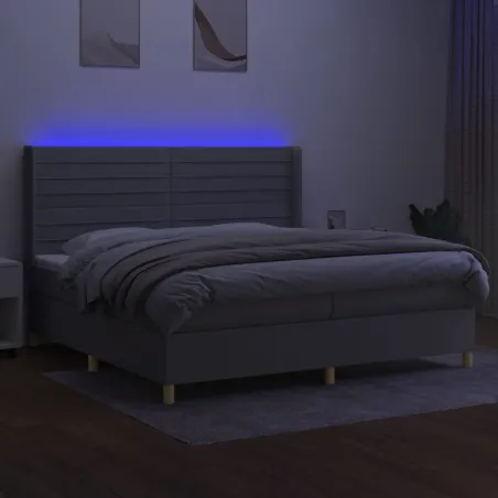 Sommier à lattes de lit matelas LED Gris clair 200x200 cm Tissu