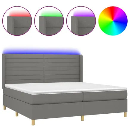 Sommier à lattes de lit matelas LED Gris foncé 200x200 cm Tissu 2