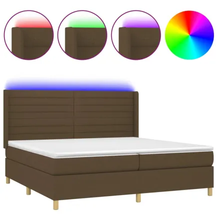 Sommier à lattes de lit matelas et LED Marron foncé 200x200 cm 2