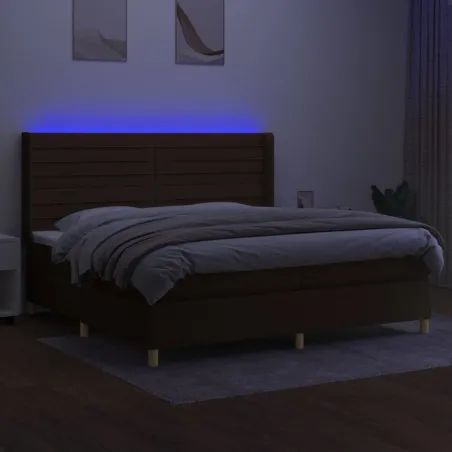 Sommier à lattes de lit matelas et LED Marron foncé 200x200 cm