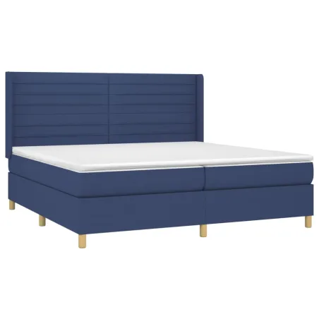 Sommier à lattes de lit et matelas et LED Bleu 200x200 cm Tissu