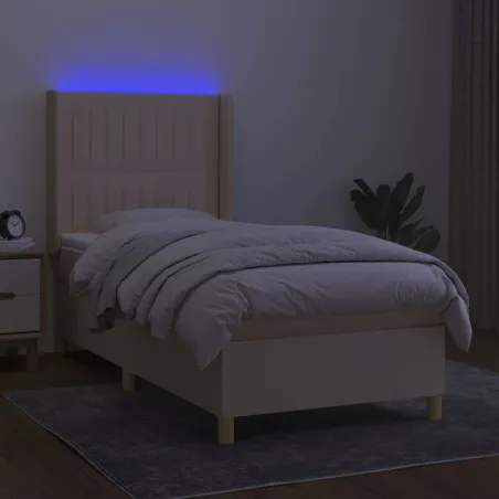 Sommier à lattes de lit matelas et LED Crème 90x190 cm Tissu