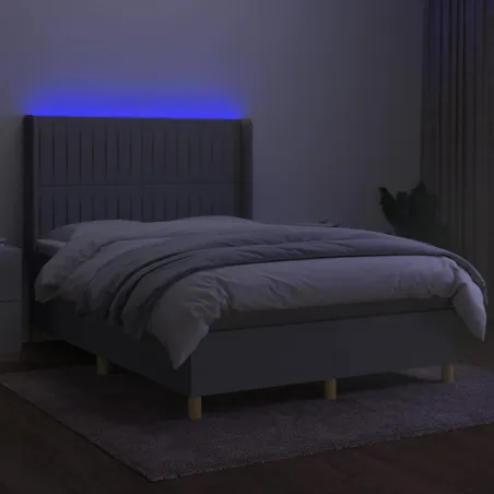 Sommier à lattes de lit matelas LED Gris clair 140x190 cm Tissu