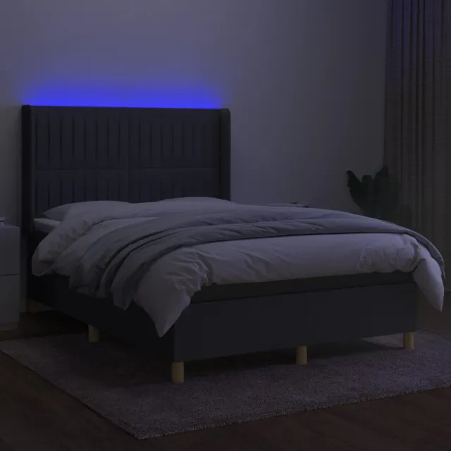 Sommier à lattes de lit matelas LED Gris foncé 140x190 cm Tissu