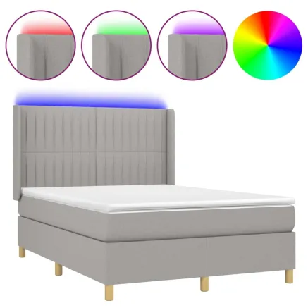 Sommier à lattes de lit matelas LED Gris clair 140x200 cm Tissu 2