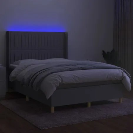 Sommier à lattes de lit matelas LED Gris clair 140x200 cm Tissu