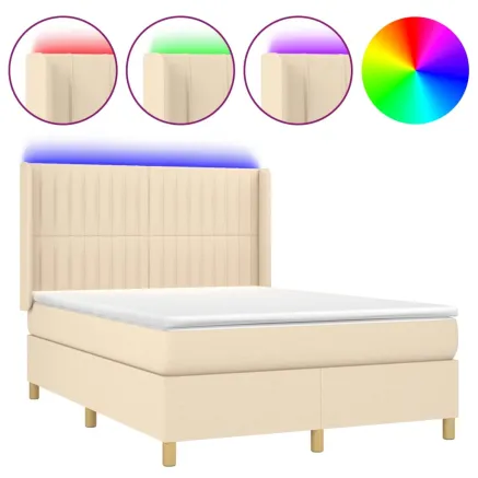 Sommier à lattes de lit matelas et LED Crème 140x200 cm Tissu 2