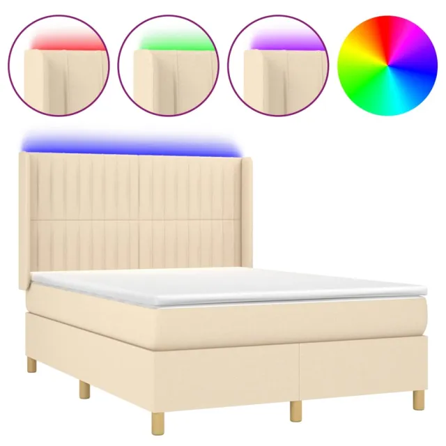 Sommier à lattes de lit matelas et LED Crème 140x200 cm Tissu