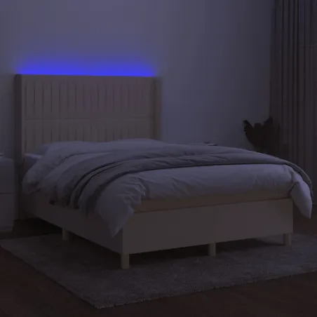 Sommier à lattes de lit matelas et LED Crème 140x200 cm Tissu