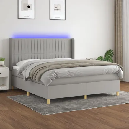 Sommier à lattes de lit matelas LED Gris clair 160x200 cm Tissu