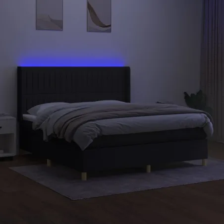 Sommier à lattes de lit matelas et LED Noir 160x200 cm Tissu