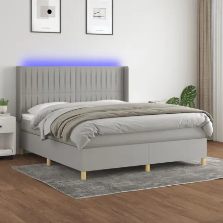 Sommier à lattes de lit matelas LED Gris clair 180x200 cm Tissu