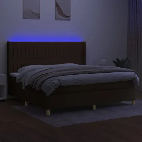 Sommier à lattes de lit matelas et LED Marron foncé 200x200 cm