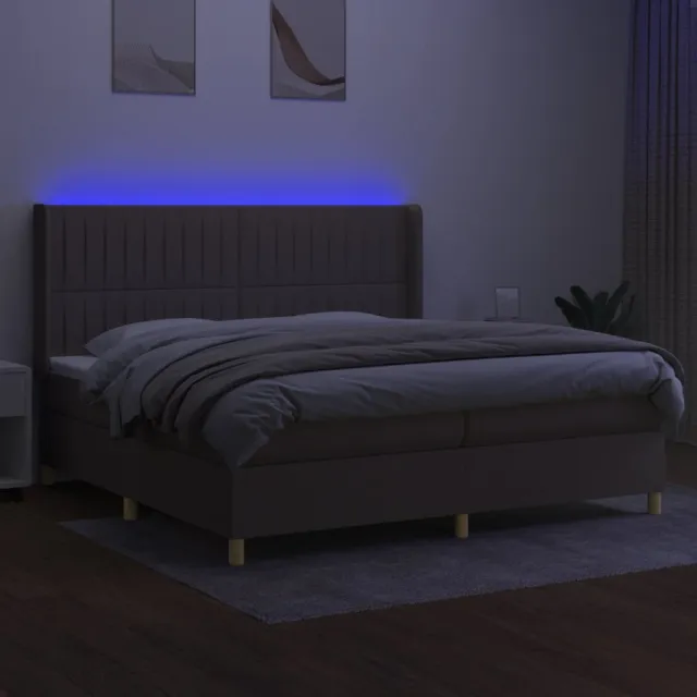Sommier à lattes de lit matelas et LED Taupe 200x200 cm Tissu