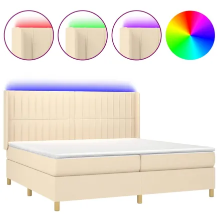 Sommier à lattes de lit matelas et LED Crème 200x200 cm Tissu 2