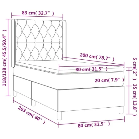 Sommier à lattes de lit matelas et LED Bleu 80x200cm Tissu