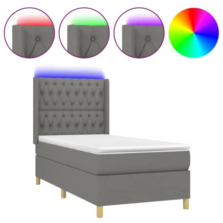 Sommier à lattes de lit matelas LED Gris foncé 90x200cm Tissu 2