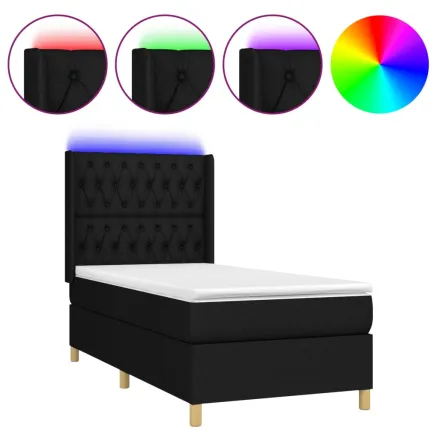 Sommier à lattes de lit matelas et LED Noir 90x200 cm Tissu 2