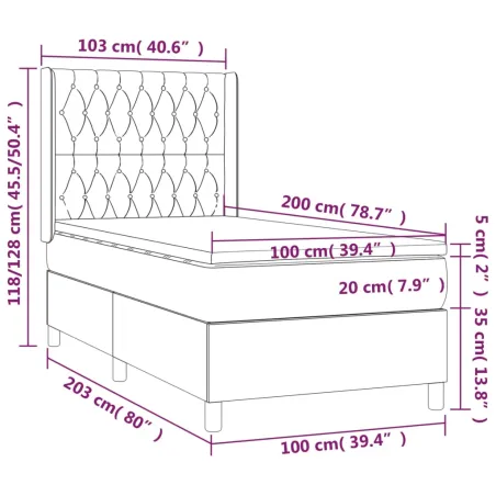 Sommier à lattes de lit matelas et LED Bleu 100x200 cm Tissu