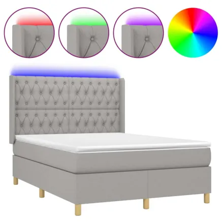 Sommier à lattes de lit matelas LED Gris clair 140x190 cm Tissu 2