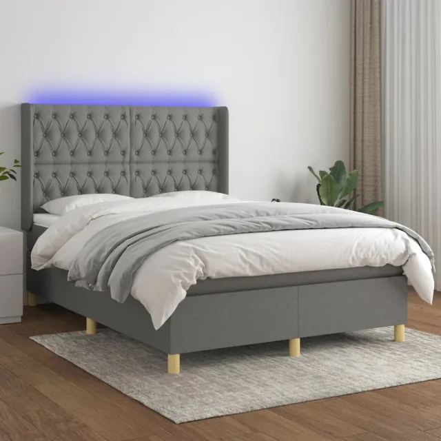 Sommier à lattes de lit matelas LED Gris foncé 140x190 cm Tissu