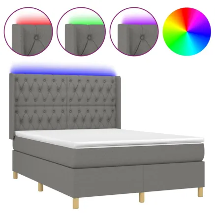 Sommier à lattes de lit matelas LED Gris foncé 140x190 cm Tissu 2