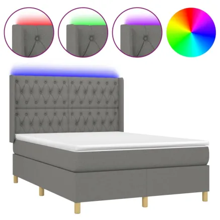 Sommier à lattes de lit matelas LED Gris foncé 140x200 cm Tissu 2