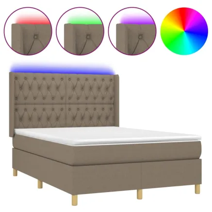 Sommier à lattes de lit matelas et LED Taupe 140x200 cm Tissu 2