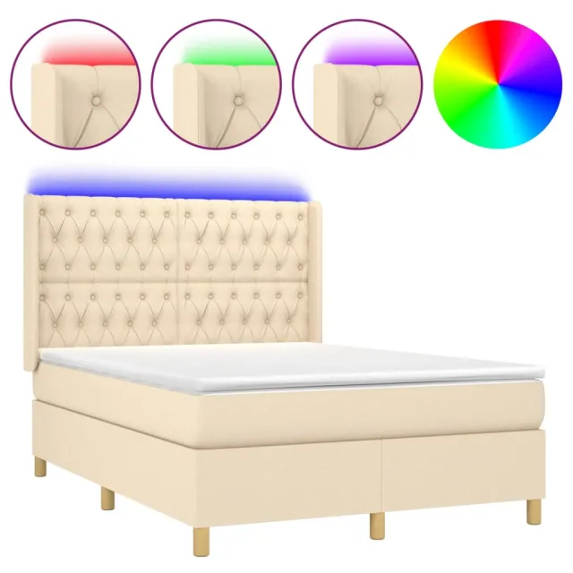 Sommier à lattes de lit matelas et LED Crème 140x200 cm Tissu