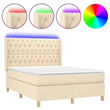 Sommier à lattes de lit matelas et LED Crème 140x200 cm Tissu