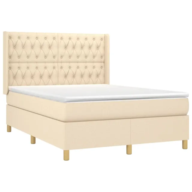 Sommier à lattes de lit matelas et LED Crème 140x200 cm Tissu