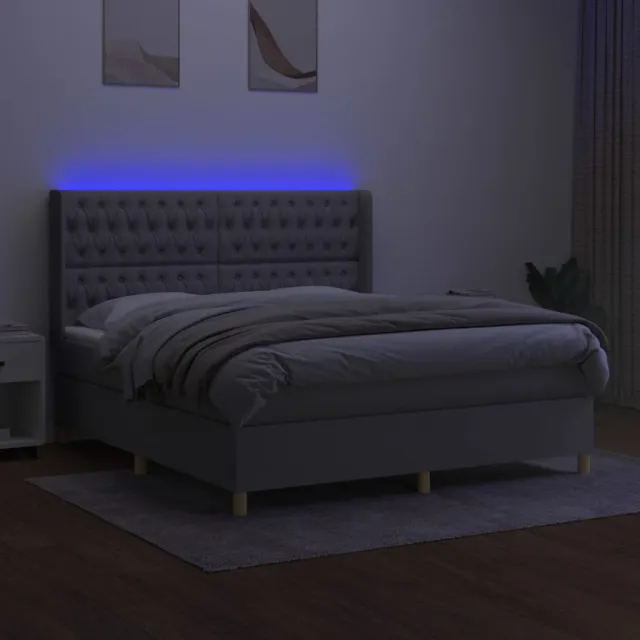 Sommier à lattes de lit matelas LED Gris clair 180x200 cm Tissu