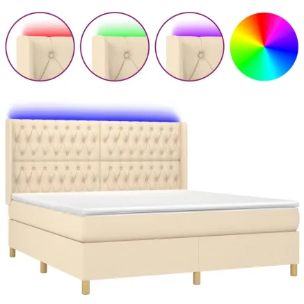 Sommier à lattes de lit matelas et LED Crème 180x200 cm Tissu 2