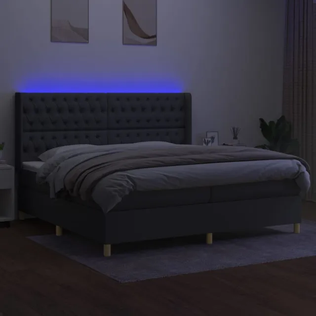 Sommier à lattes de lit matelas LED Gris foncé 200x200 cm Tissu