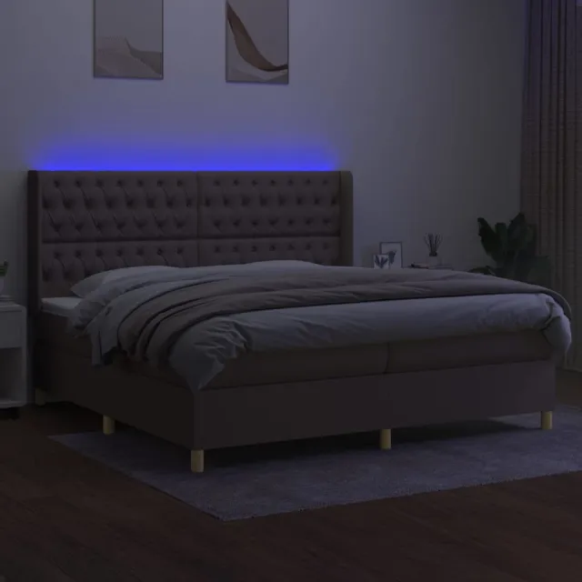 Sommier à lattes de lit matelas et LED Taupe 200x200 cm Tissu